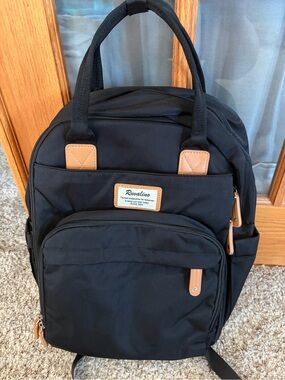 NWOT Ruvalino Black Backpack Diaper bag with Tan Accents